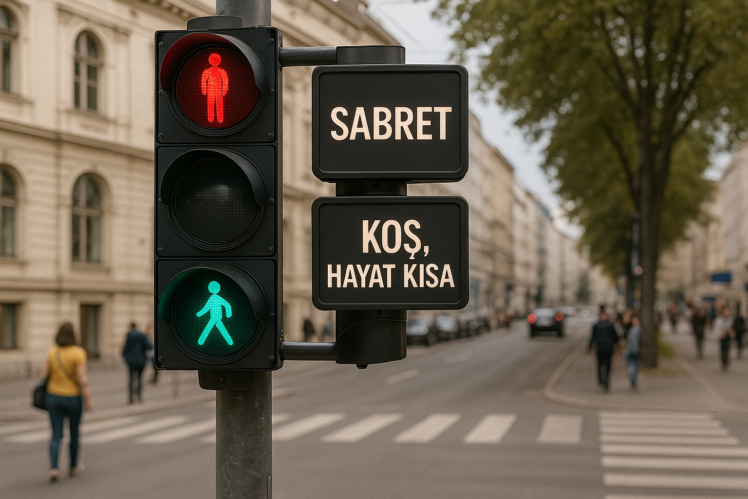 Kırmızıda “Sabret”, yeşilde “Koş, hayat kısa
